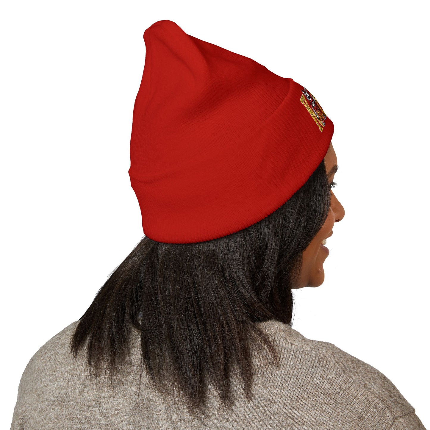 Kingdom Embroidered Beanie — Cuffed Knit Hat with Bear Design