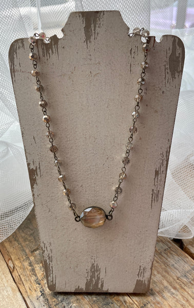 Glass Bead with Clear Stone Necklace