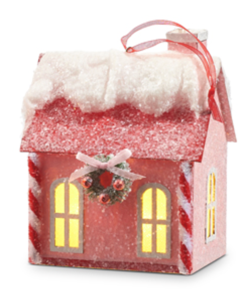 Lighted Pink House Ornament