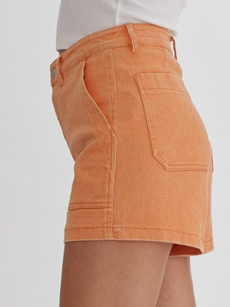 orange denim shorts