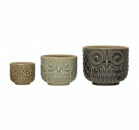 Stoneware Owl Containers