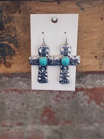 Silver Cross Turquoise Earrings