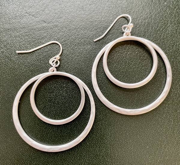 Double Circle Hammered Metal Earrings