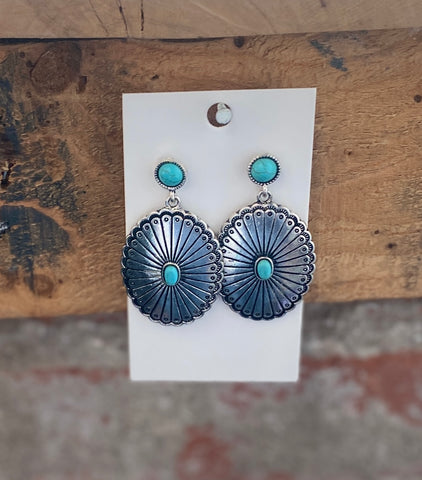 Silver & Turquoise Oval Drop Earrings