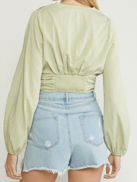 sage long sleeve cropped top entro