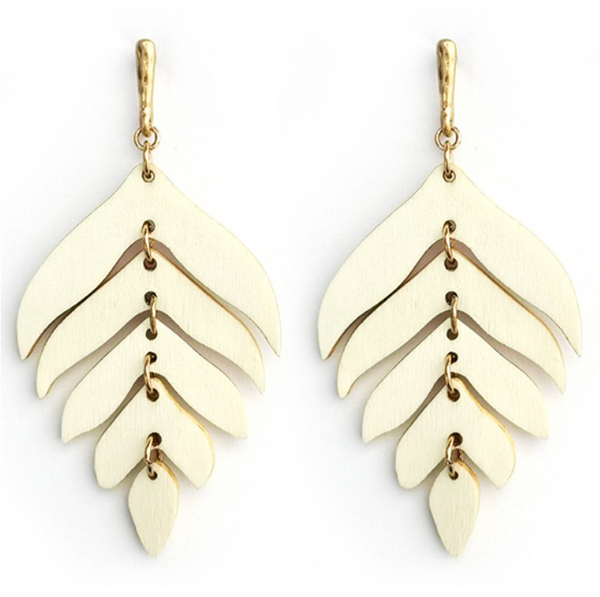 Wood Leaf Post Earrings