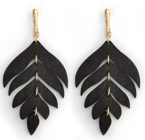 Wood Leaf Post Earrings