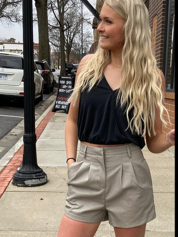 taupe faux leather shorts