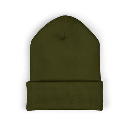Kingdom Embroidered Beanie — Cuffed Knit Hat with Bear Design