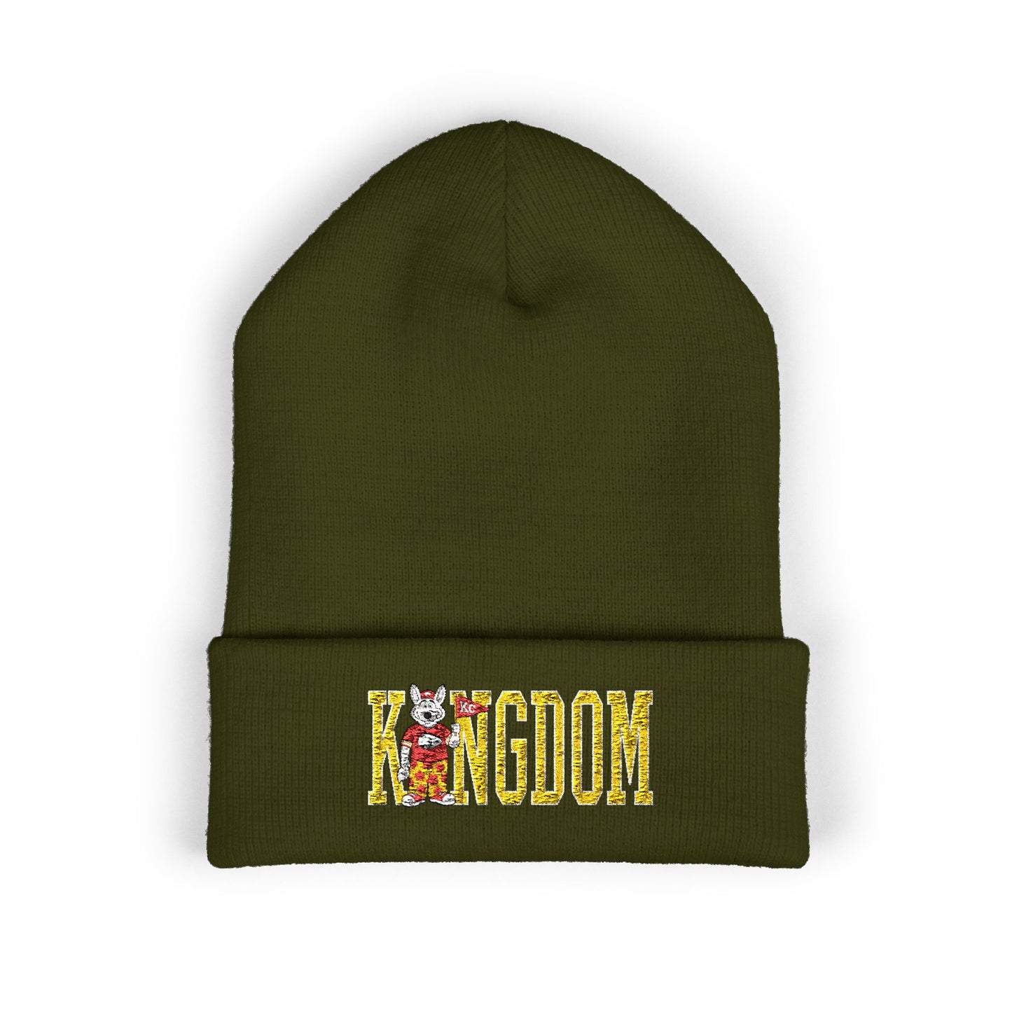 Kingdom Embroidered Beanie — Cuffed Knit Hat with Bear Design