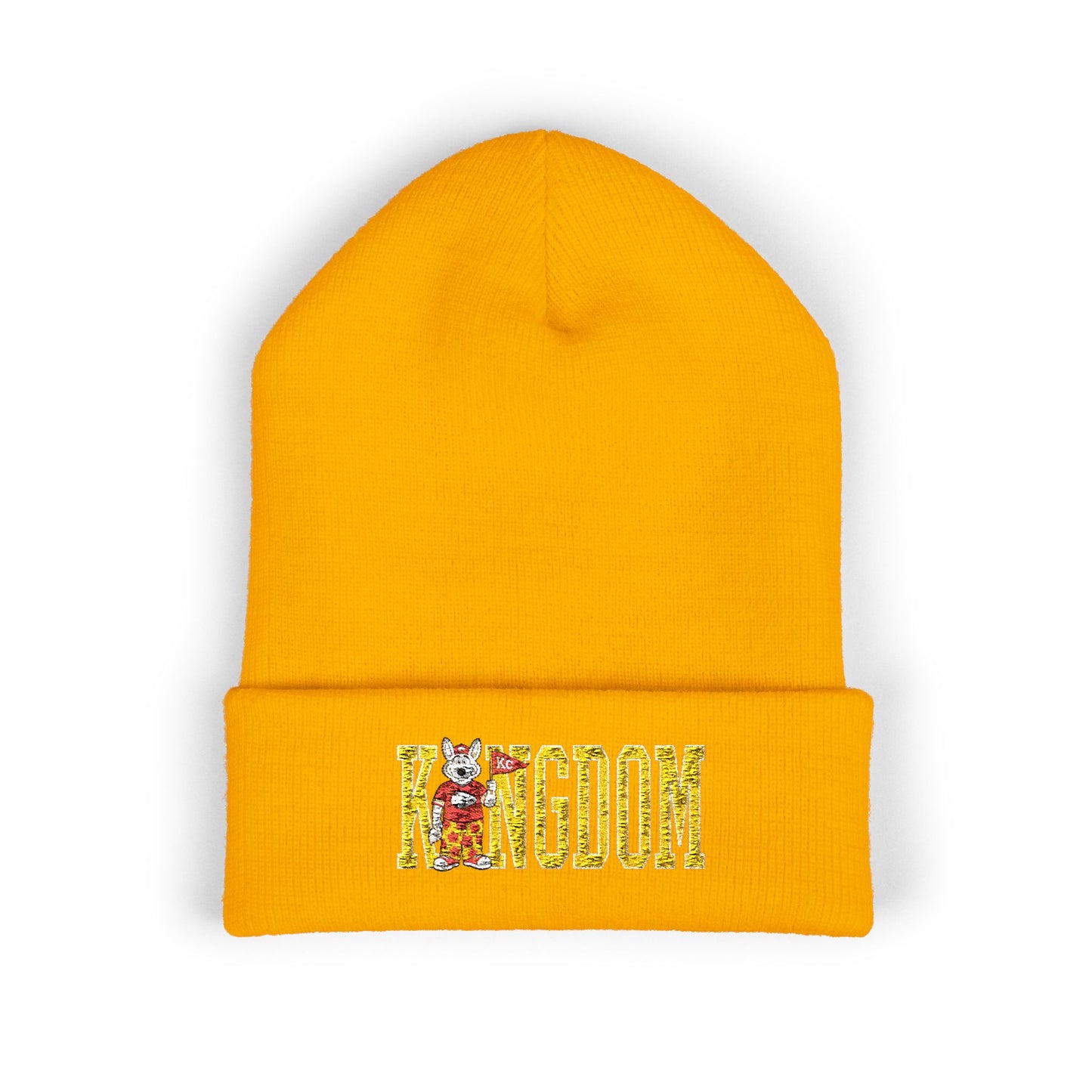 Kingdom Embroidered Beanie — Cuffed Knit Hat with Bear Design