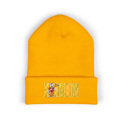 Kingdom Embroidered Beanie — Cuffed Knit Hat with Bear Design