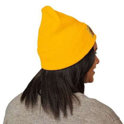 Kingdom Embroidered Beanie — Cuffed Knit Hat with Bear Design
