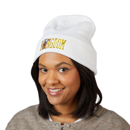 Kingdom Embroidered Beanie — Cuffed Knit Hat with Bear Design