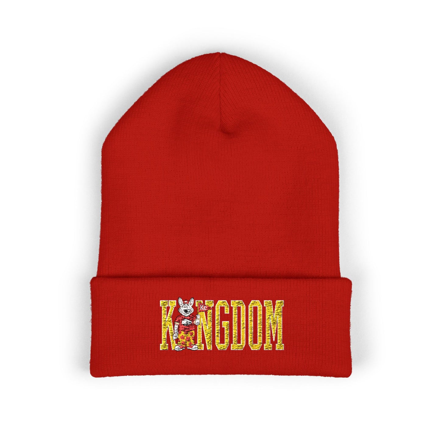 Kingdom Embroidered Beanie — Cuffed Knit Hat with Bear Design