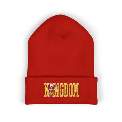 Kingdom Embroidered Beanie — Cuffed Knit Hat with Bear Design