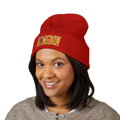 Kingdom Embroidered Beanie — Cuffed Knit Hat with Bear Design