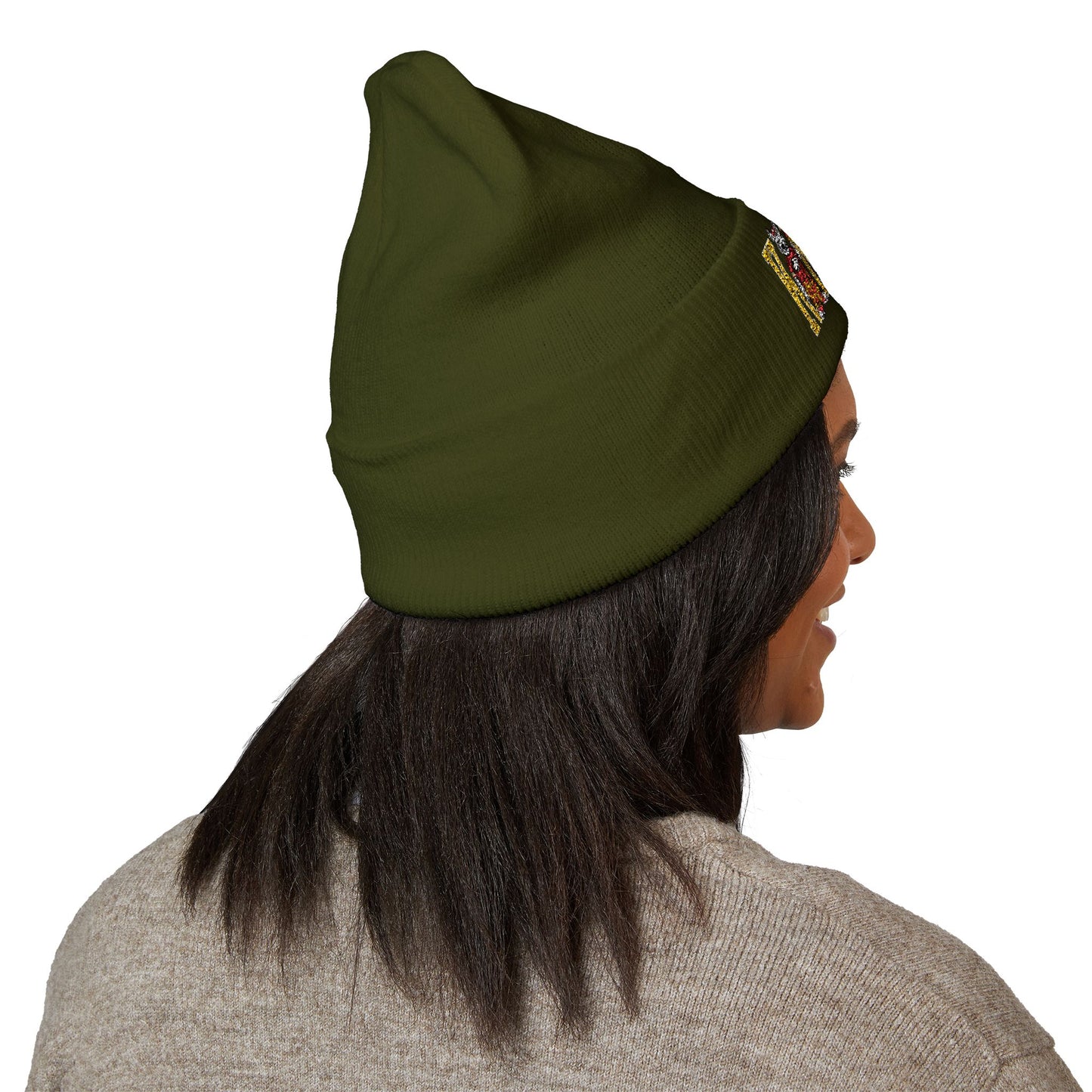 Kingdom Embroidered Beanie — Cuffed Knit Hat with Bear Design