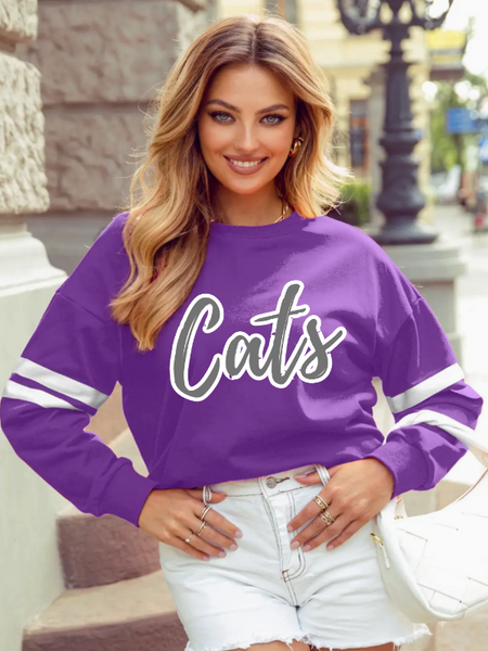 Cats Stripe Sleeve Sweatshirt