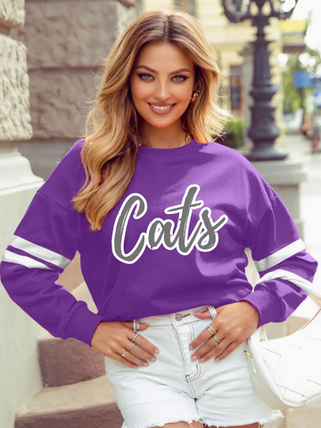 Cats Stripe Sleeve Sweatshirt