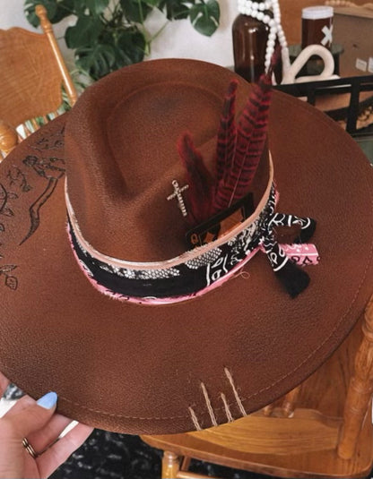 One of a Kind Burned Rancher Hat