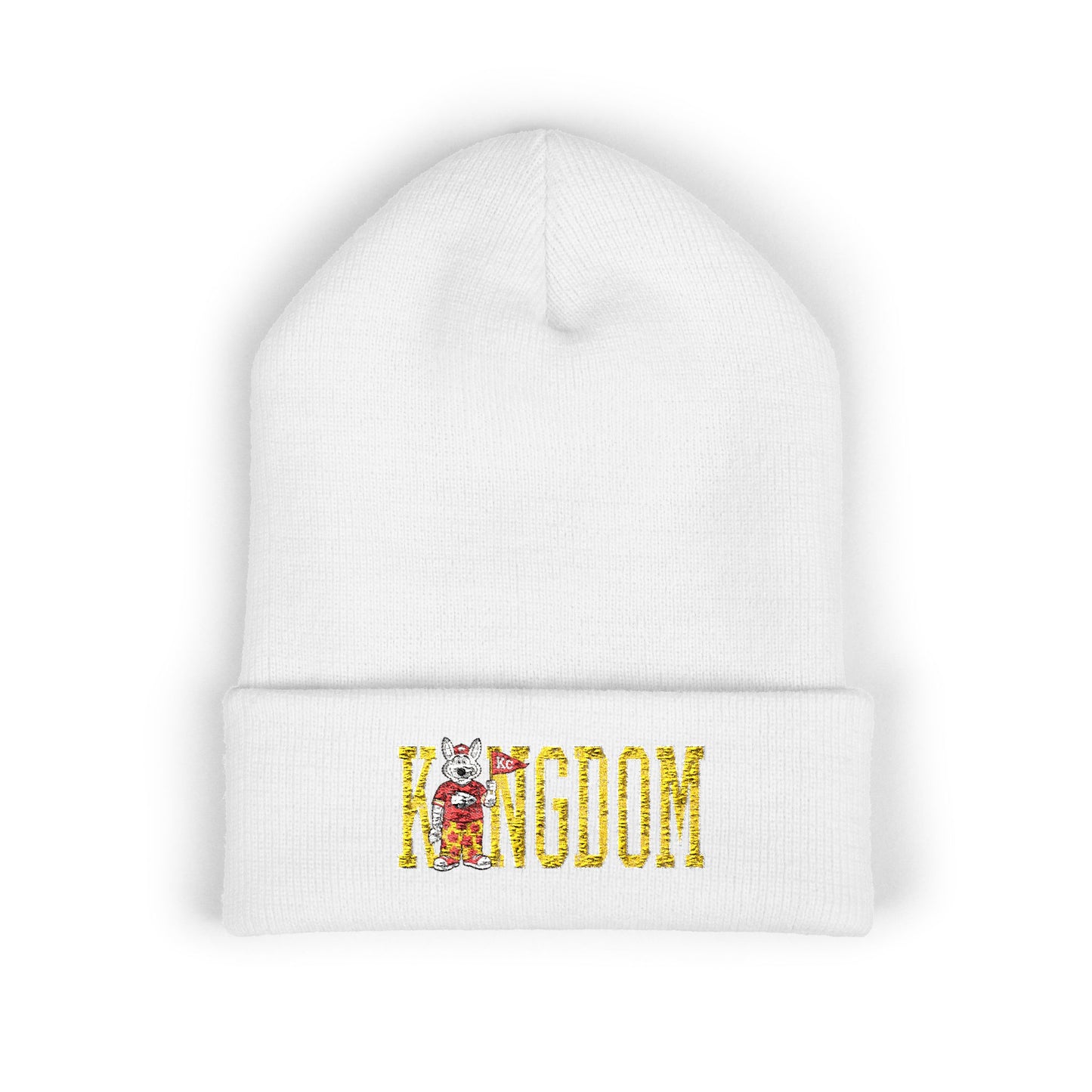 Kingdom Embroidered Beanie — Cuffed Knit Hat with Bear Design