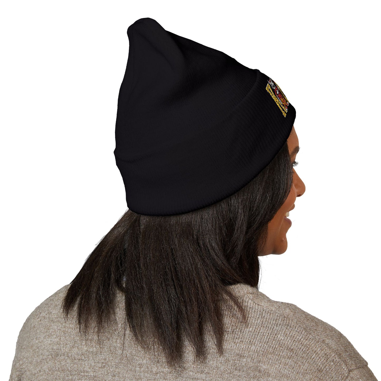 Kingdom Embroidered Beanie — Cuffed Knit Hat with Bear Design