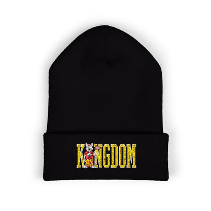 Kingdom Embroidered Beanie — Cuffed Knit Hat with Bear Design