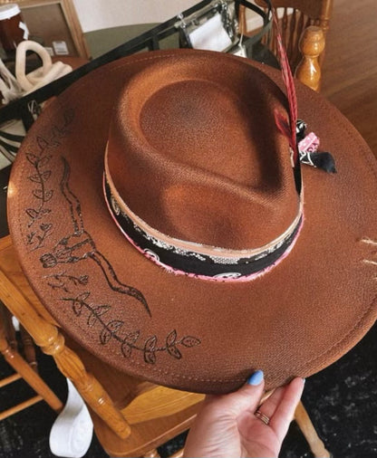 One of a Kind Burned Rancher Hat