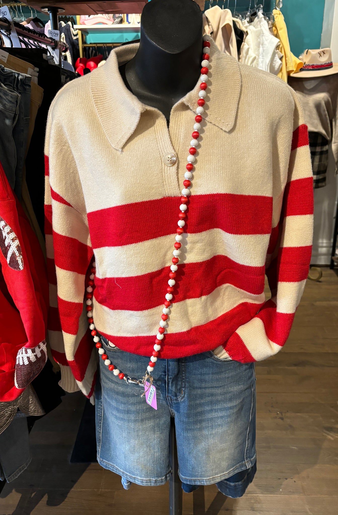 Campbell Red & White Striped Sweater