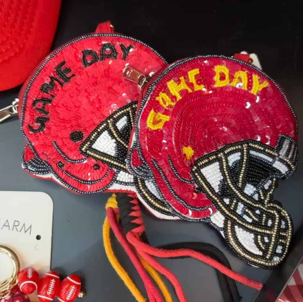 Game Day Helmet Sequin Keychain Pouch