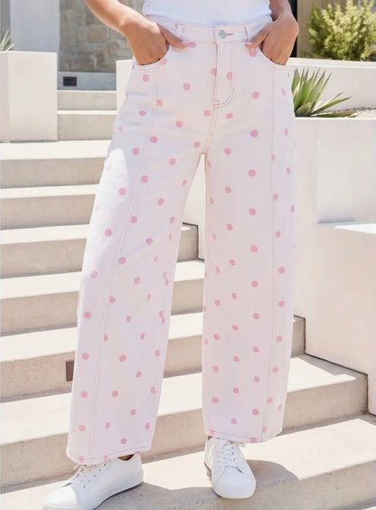 Karla Polka Dot Ankle Length Barrel Jeans