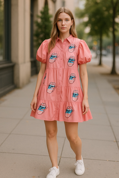 Rolling Stones Poplin Tiered Dress