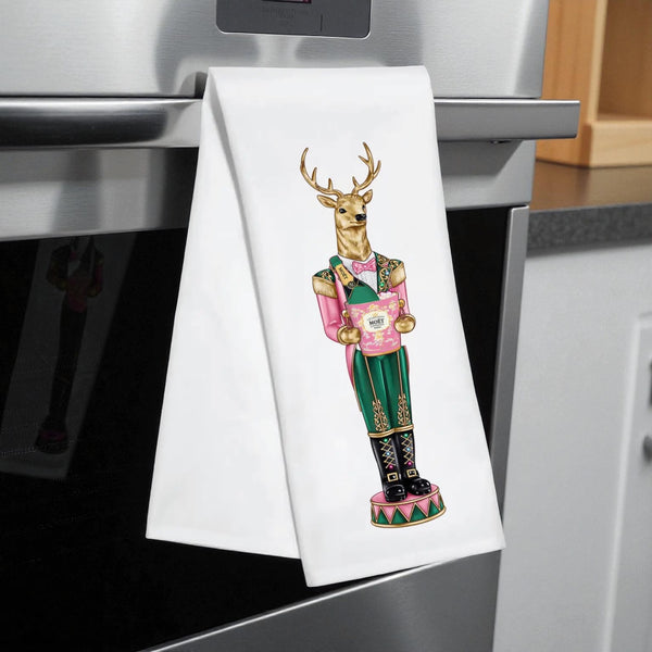 Holiday Reindeer with Champagne Towel