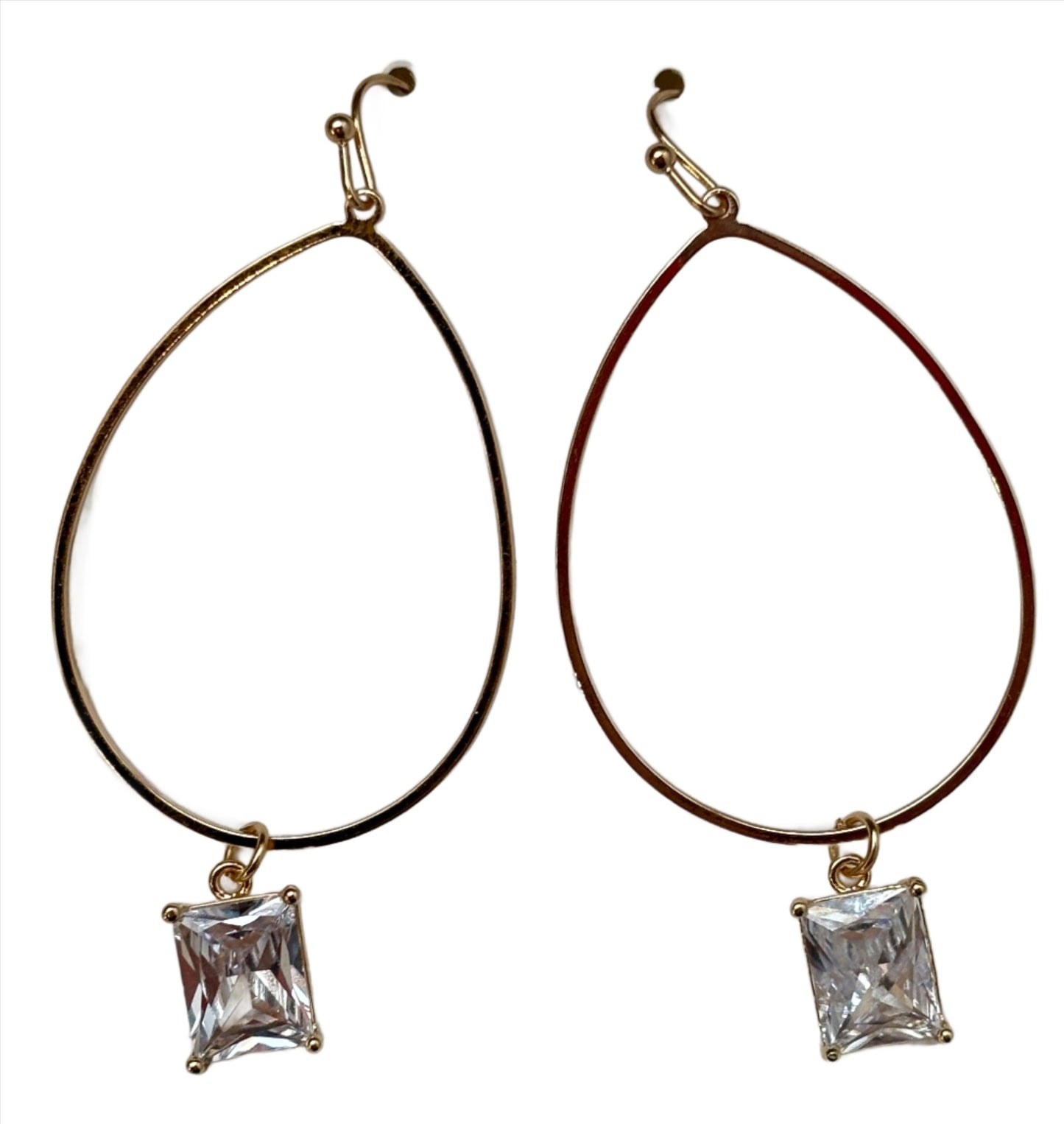 Gold Teardrop with Drop Stone Earrings