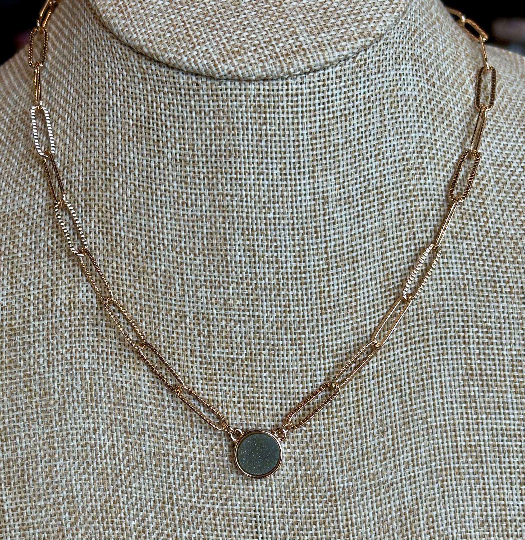 Druzy Stone Link Necklace