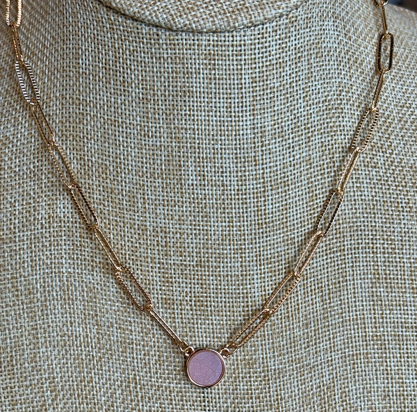 Druzy Stone Link Necklace