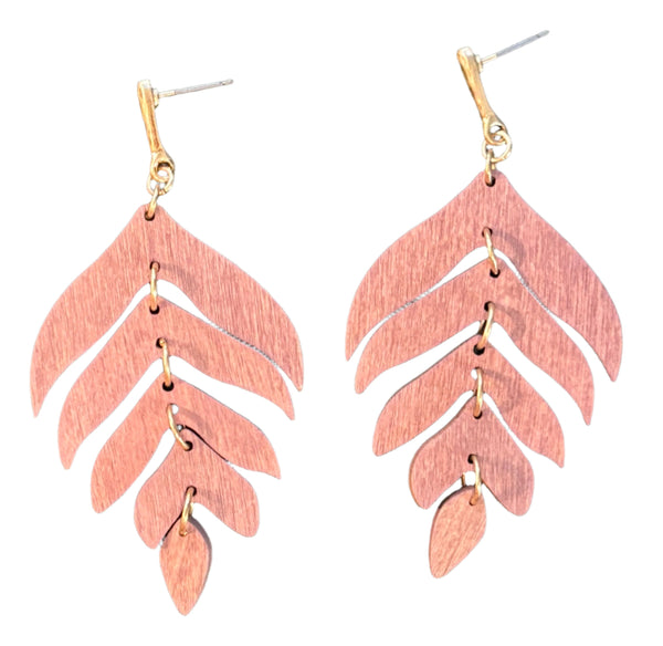 Wood Leaf Post Earrings