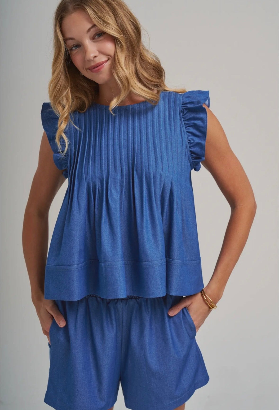Weekend in Navy Pleated Set