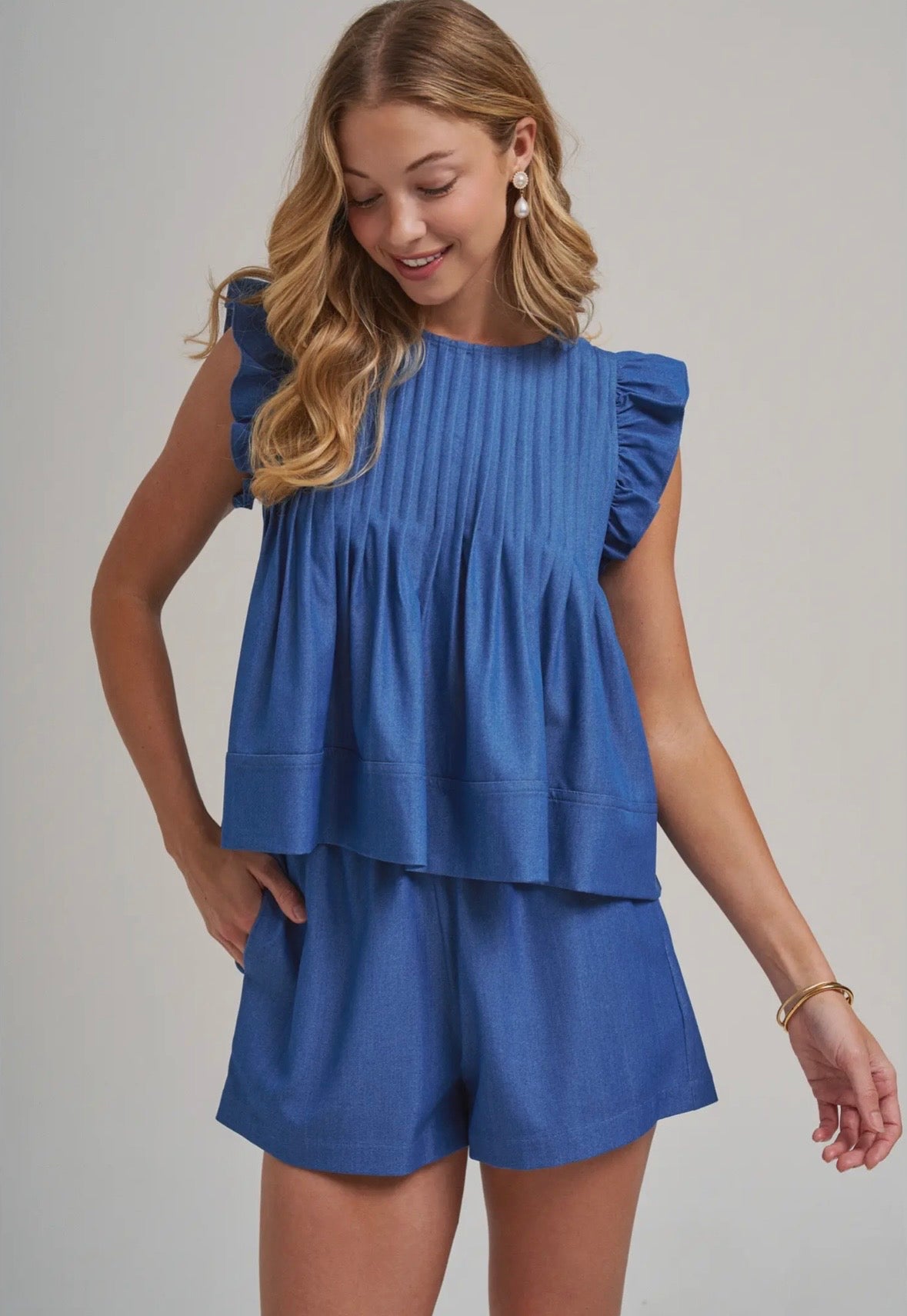 Weekend in Navy Pleated Set