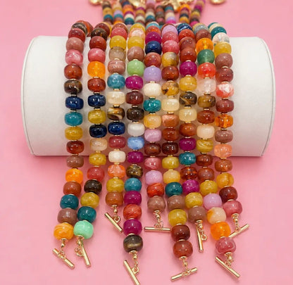 Multi Beaded Heart Charm Toggle Necklace
