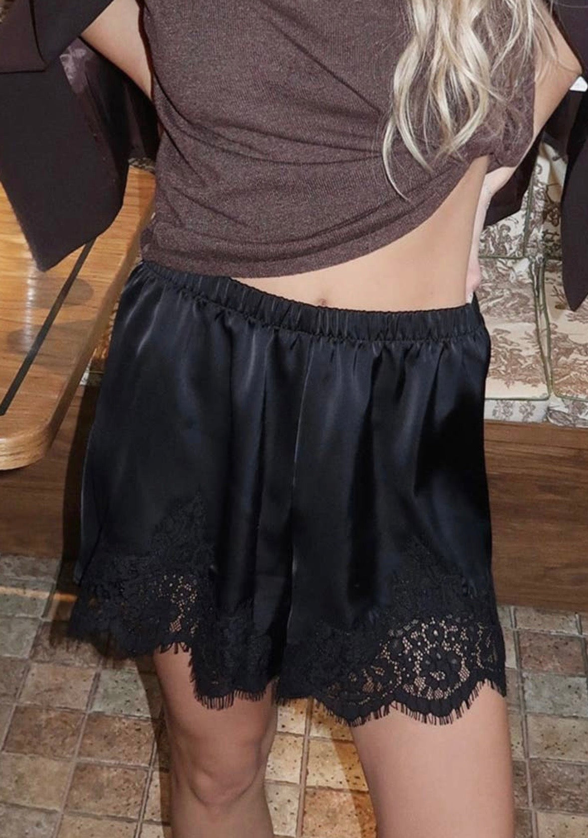 Midnight Romance Lace Accent Casual Shorts