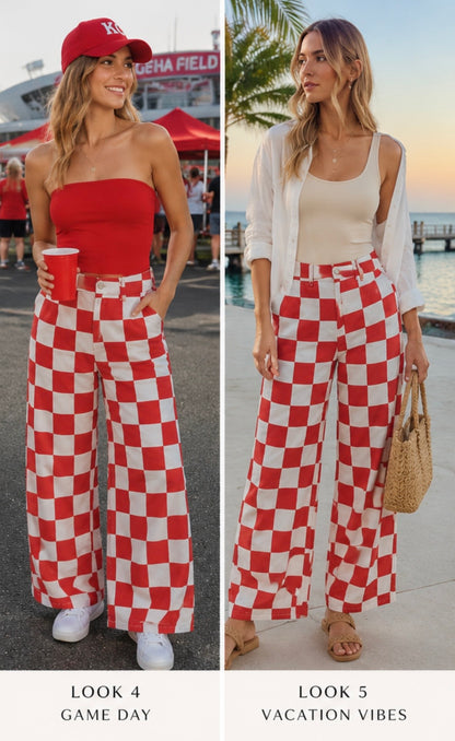Gracie Checkered Print Barrel Denim Pants