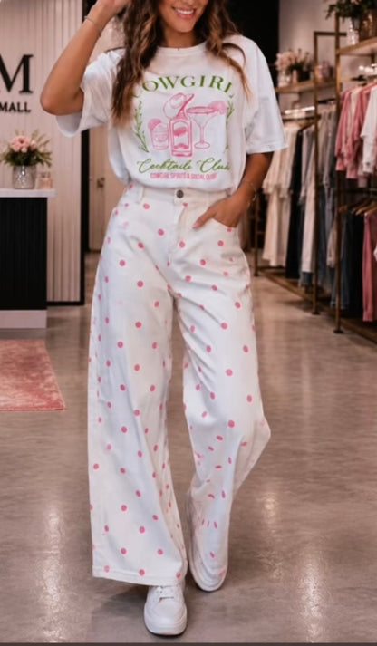 Karla Polka Dot Ankle Length Barrel Jeans