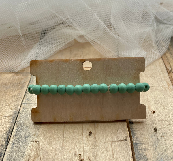 mint wood bead stretch bracelet