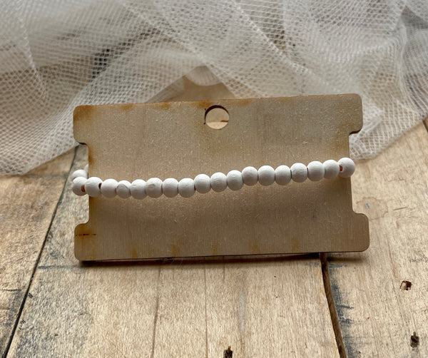 white wood bead stretch bracelet