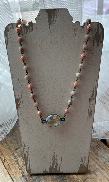 Glass Bead with Clear Stone Necklace