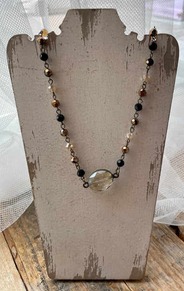 Glass Bead with Clear Stone Necklace
