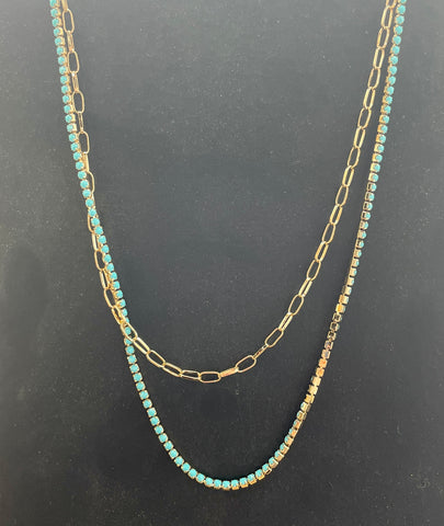 Turquoise & Gold Link Layered Necklace