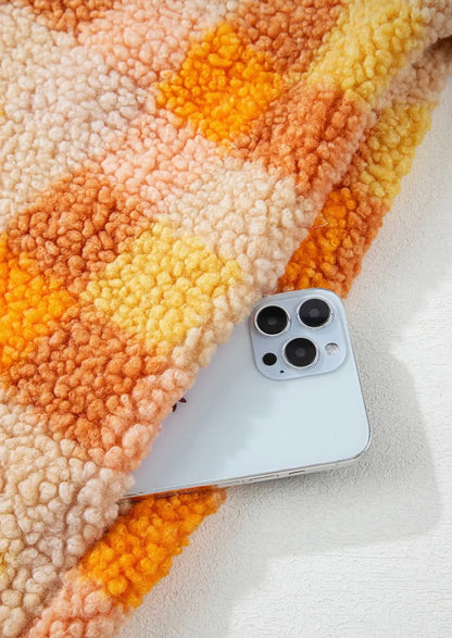 Sunset Sweetheart Sherpa Jacket/Women's Pink & Orange Plaid Sherpa Jacket | Cozy Fall Shacket